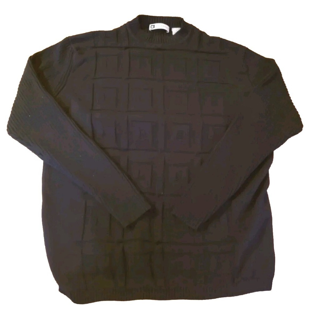 Vintage BACHRACH Mens Black Size Large 75% Silk Geometric Square Pattern EUC
